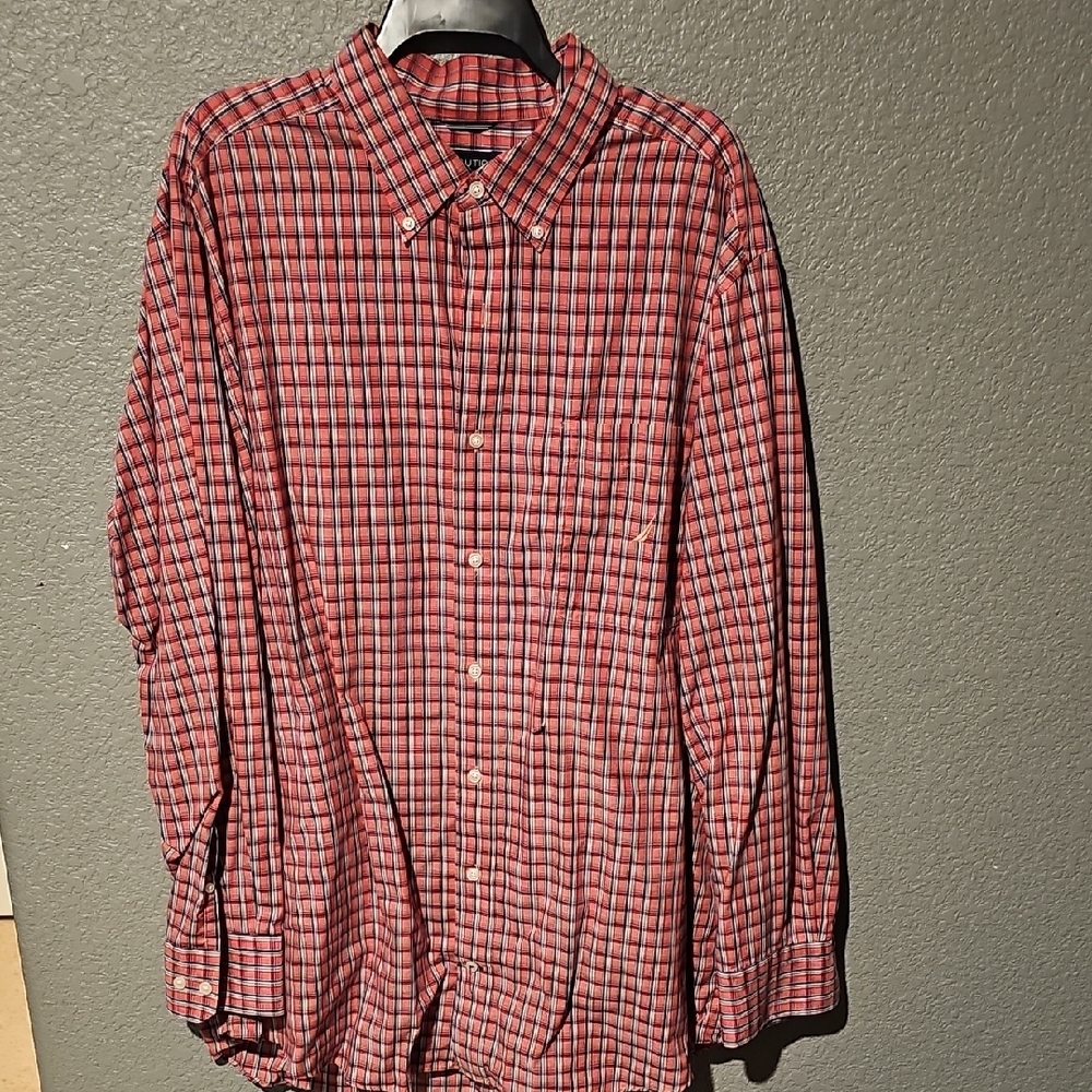 Nautica Red and Blue Plaid Button Down Shirt